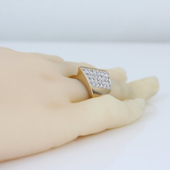 14K Yellow Gold Diamond Statement Ring Modernist Cocktail Anniversary Bold Gift - Picture 7 of 8